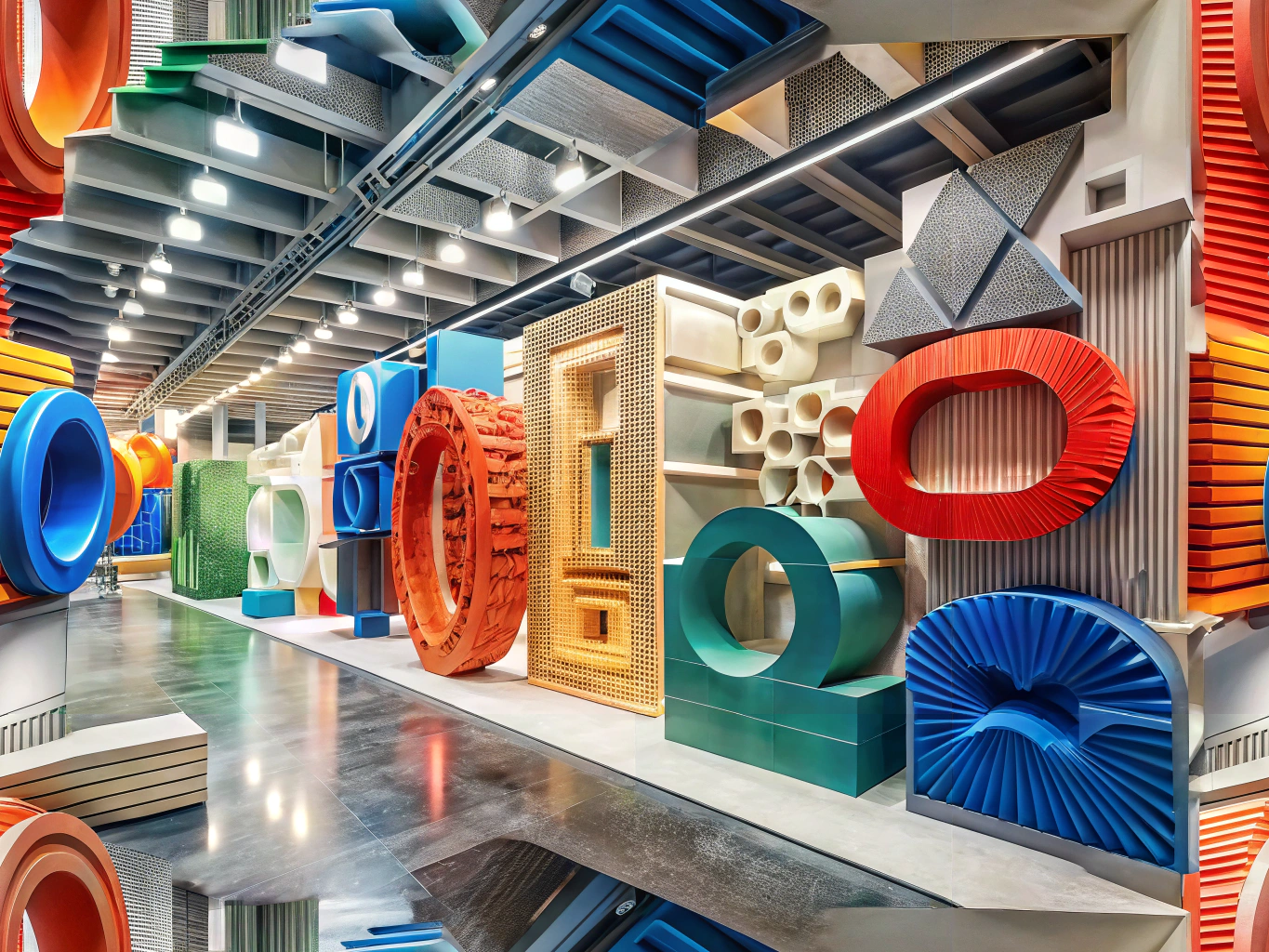 Creative display of 3D printed signs in a modern commercial space