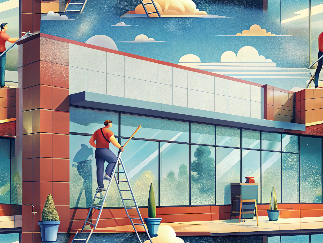 Person cleaning a business sign with tools, highlighting the importance of signage maintenance for commercial properties.