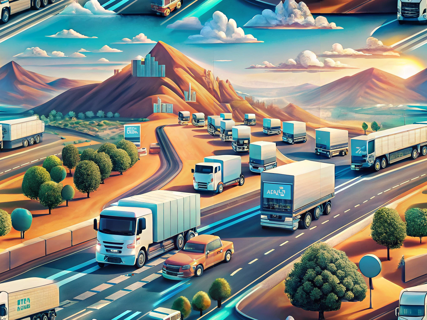Trucks on the road featuring QR codes, symbolizing innovative marketing in the trucking industry